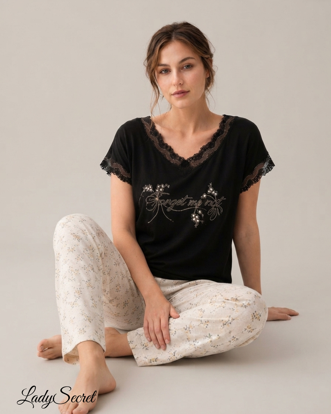 Pyjama Femme Forget Me Not - Top Dentelle & Pantalon Floral