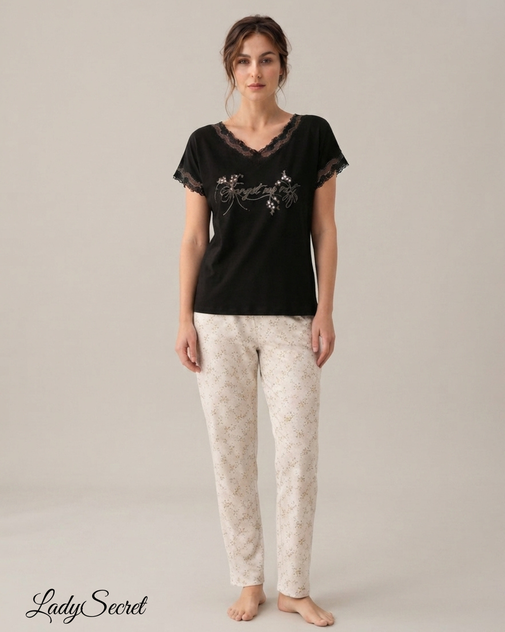 Pyjama Femme Forget Me Not - Top Dentelle & Pantalon Floral