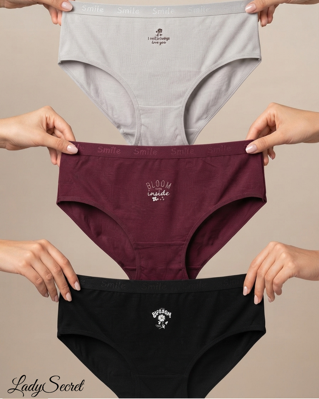 Ensemble Culotte Femme Smile & Bloom – Lot de 3 Culottes Coordonnées S-1010