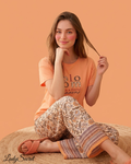 Pyjama Femme Bloom Floral Canvas - T-shirt & Pantalon Large S-6104-Orange