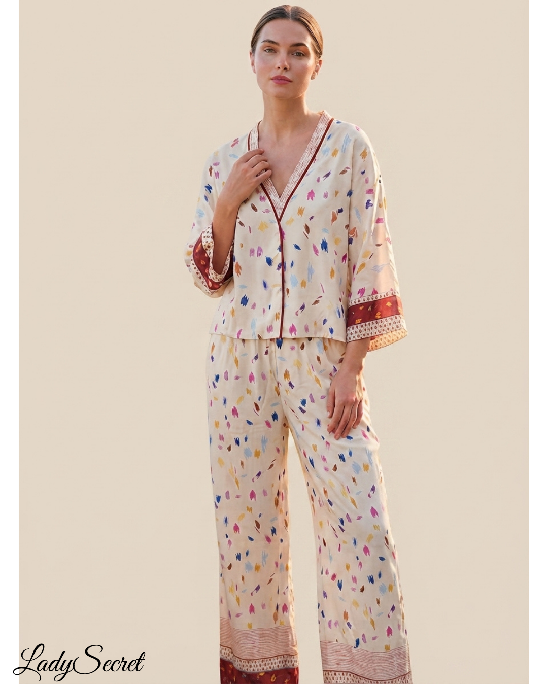 Pyjama Femme Kimono Confettis – Veste & Pantalon Large M-3846