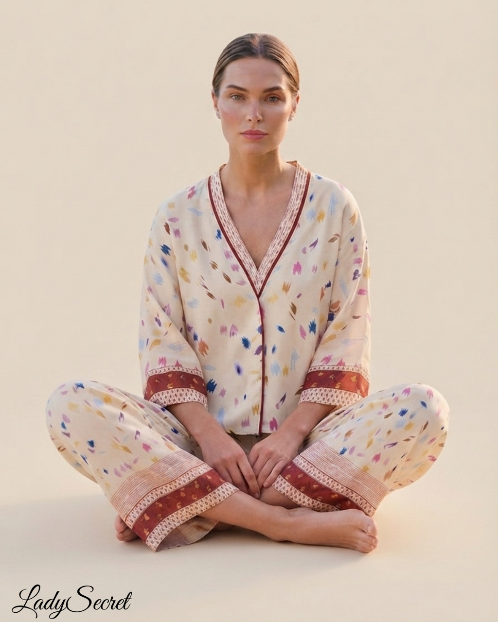 Pyjama Femme Kimono Confettis – Veste & Pantalon Large M-3846