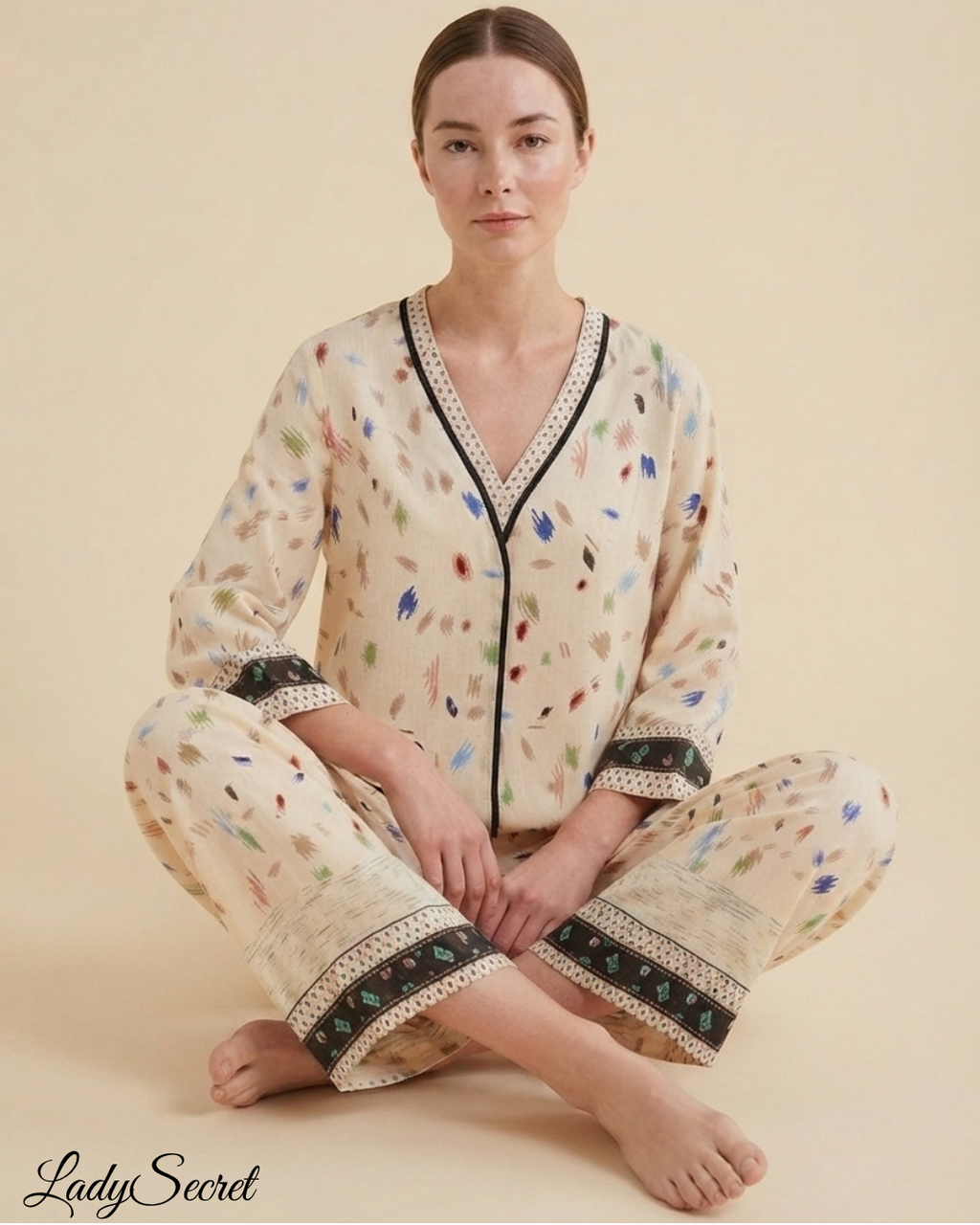 Pyjama Femme Confettis Multicolores – Top & Pantalon Large M-3847