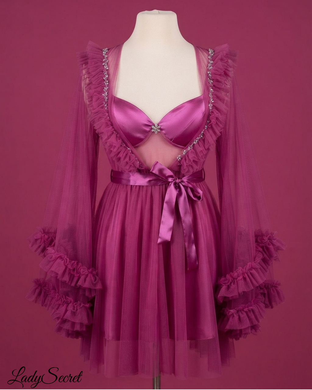 Lingerie Femme Fuchsia - Babydoll & Robe en Tulle