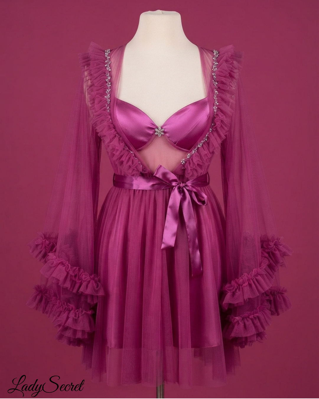 Lingerie Femme Fuchsia - Babydoll & Robe en Tulle