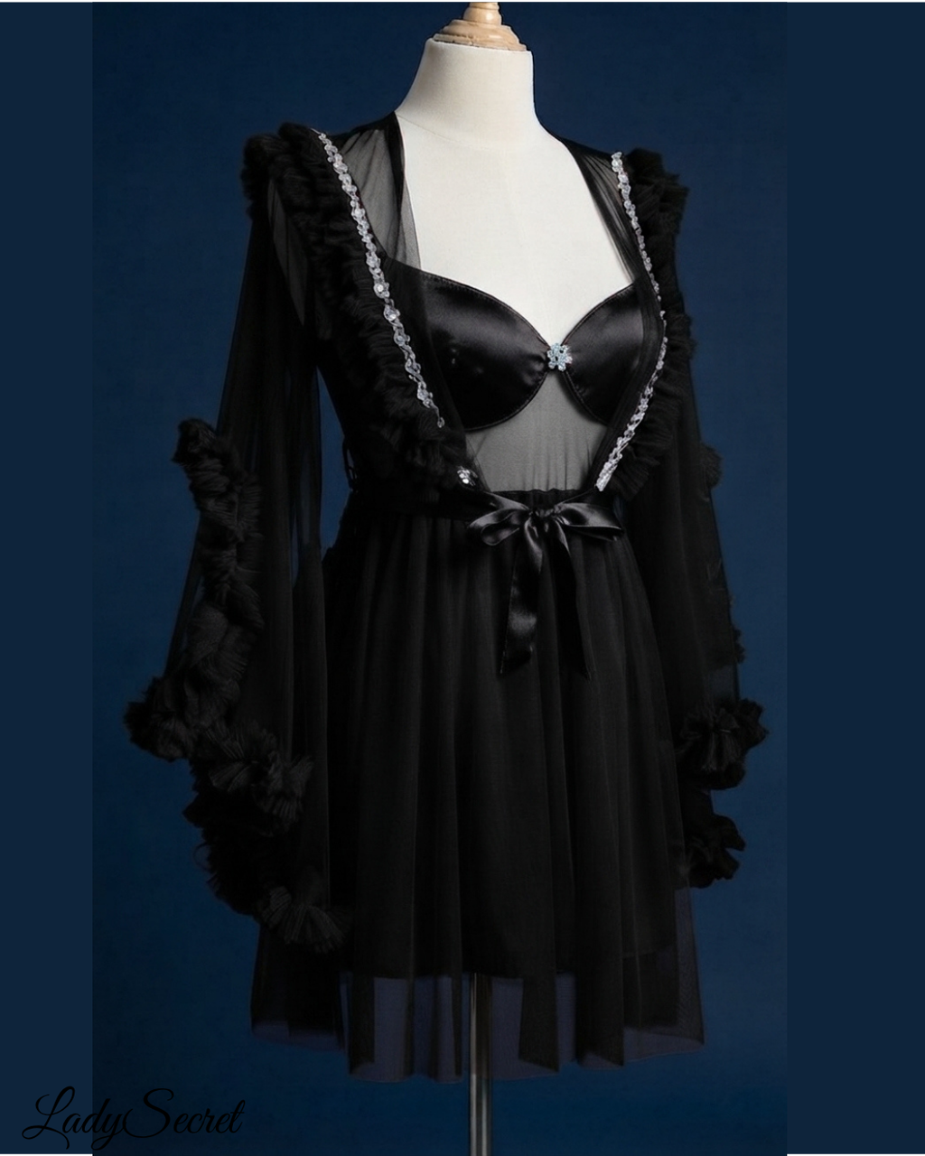 Lingerie Femme Noir - Babydoll & Robe en Tulle