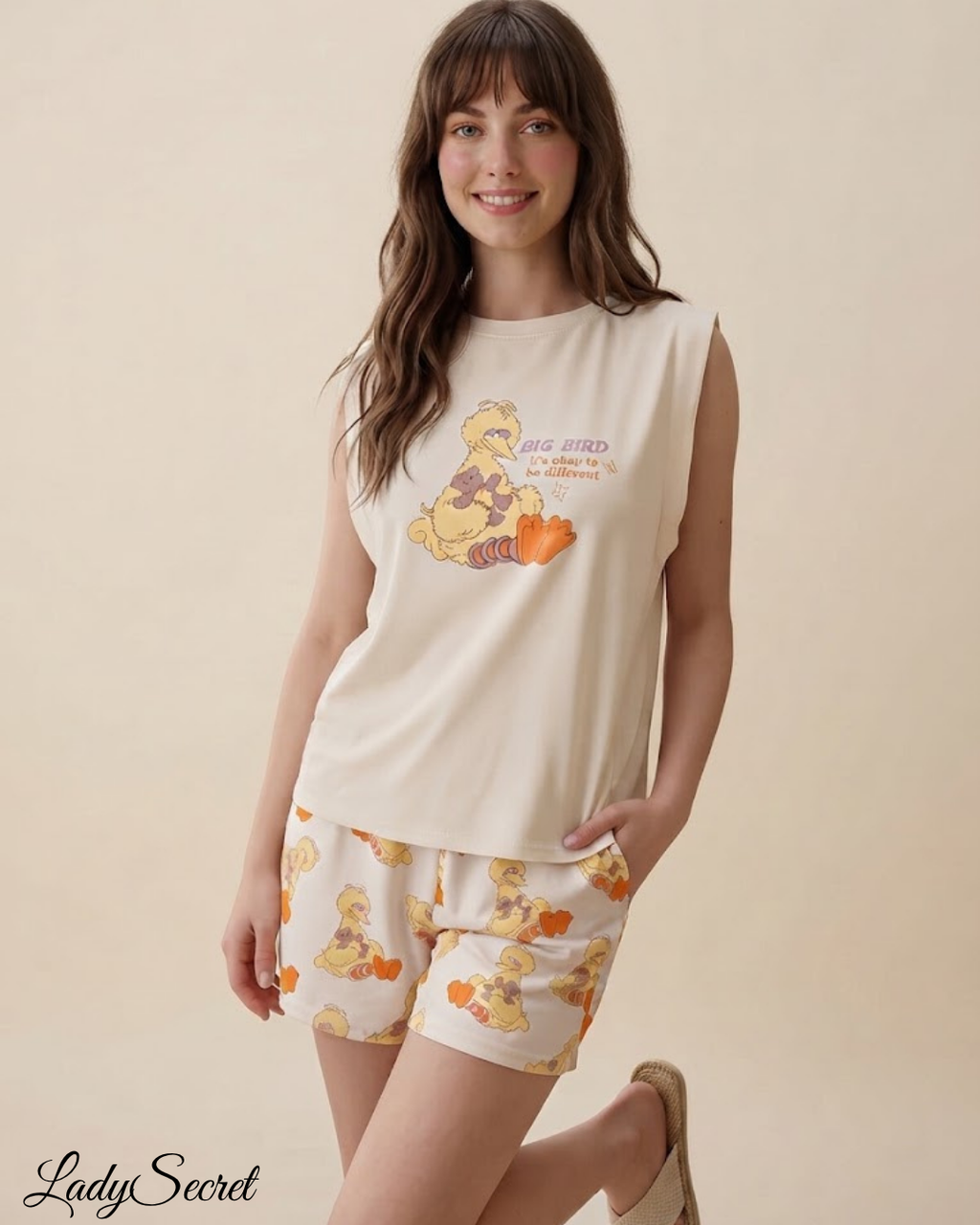Ensemble Pyjama Femme Big Bird – T-shirt Sans Manches & Short Coordonné 4094