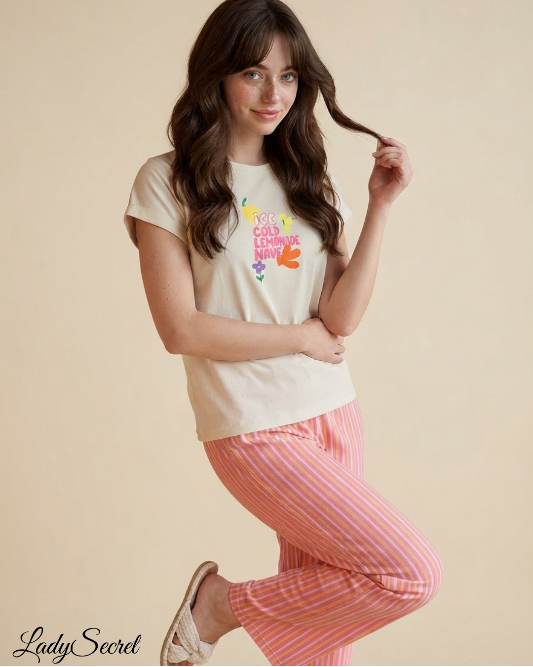 Ensemble Pyjama Femme Ice Cold Lemonade – T-shirt & Pantalon Rayé Coordonné 6074