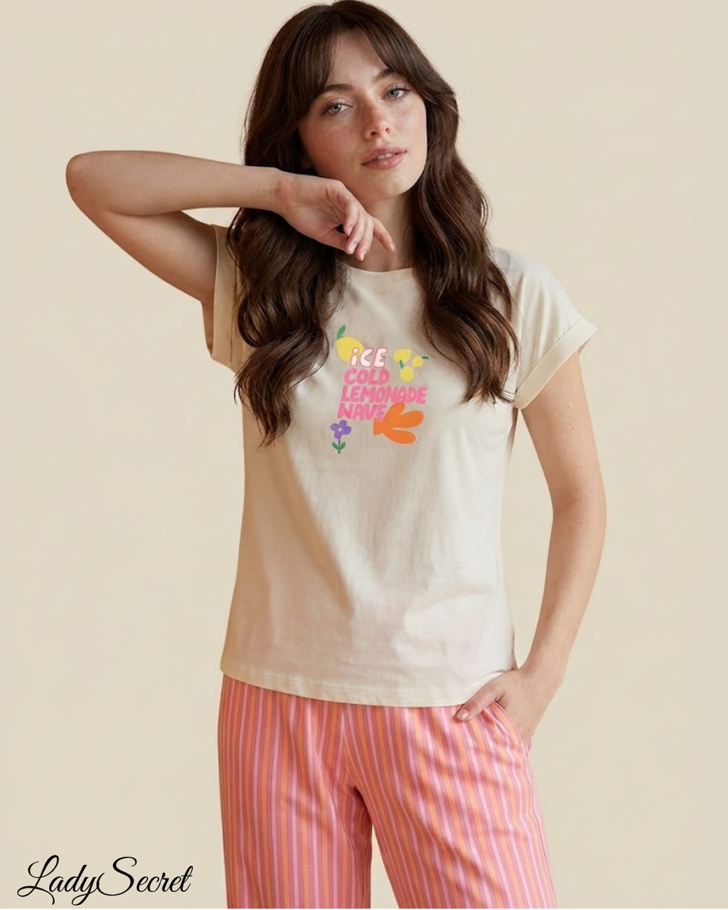 Ensemble Pyjama Femme Ice Cold Lemonade – T-shirt & Pantalon Rayé Coordonné 6074