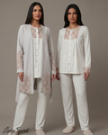 Pyjama Femme Dentelle Poudrée & Crème – Top, Pantalon & Cardigan Long