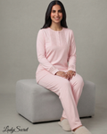 Pyjama Femme 2 Pièces en Broderie Rose Pâle – Top & Pantalon