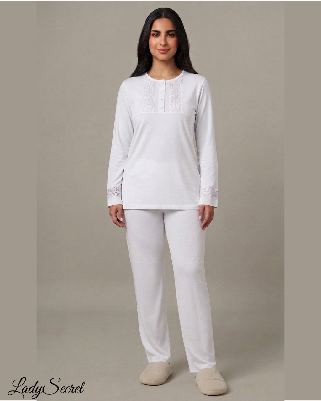 Pyjama Femme Broderie Blanche - Top & Pantalon