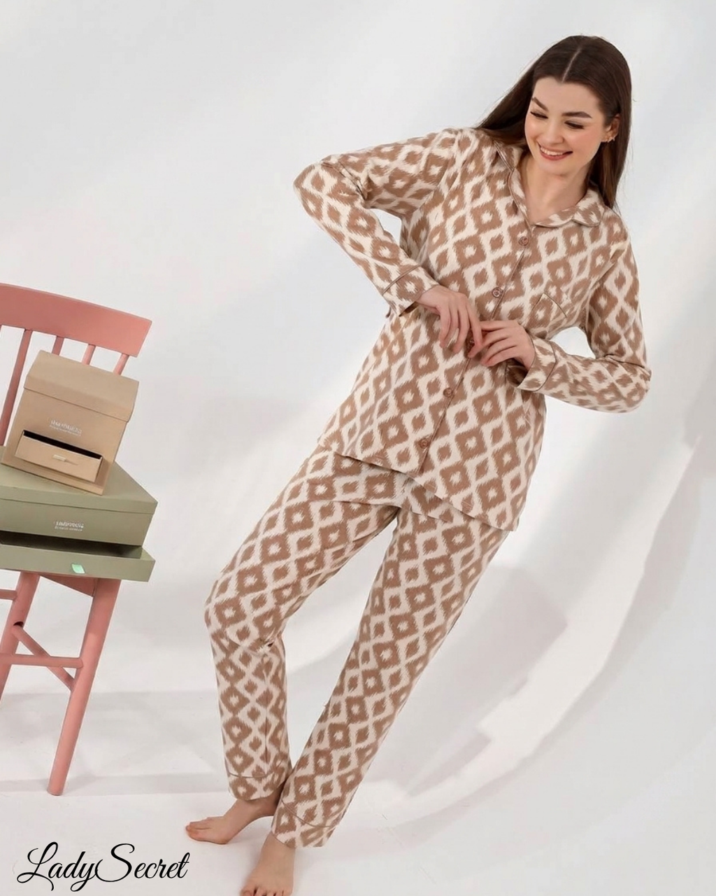 Pyjama Femme Ikat Géométrique - Chemise & Pantalon