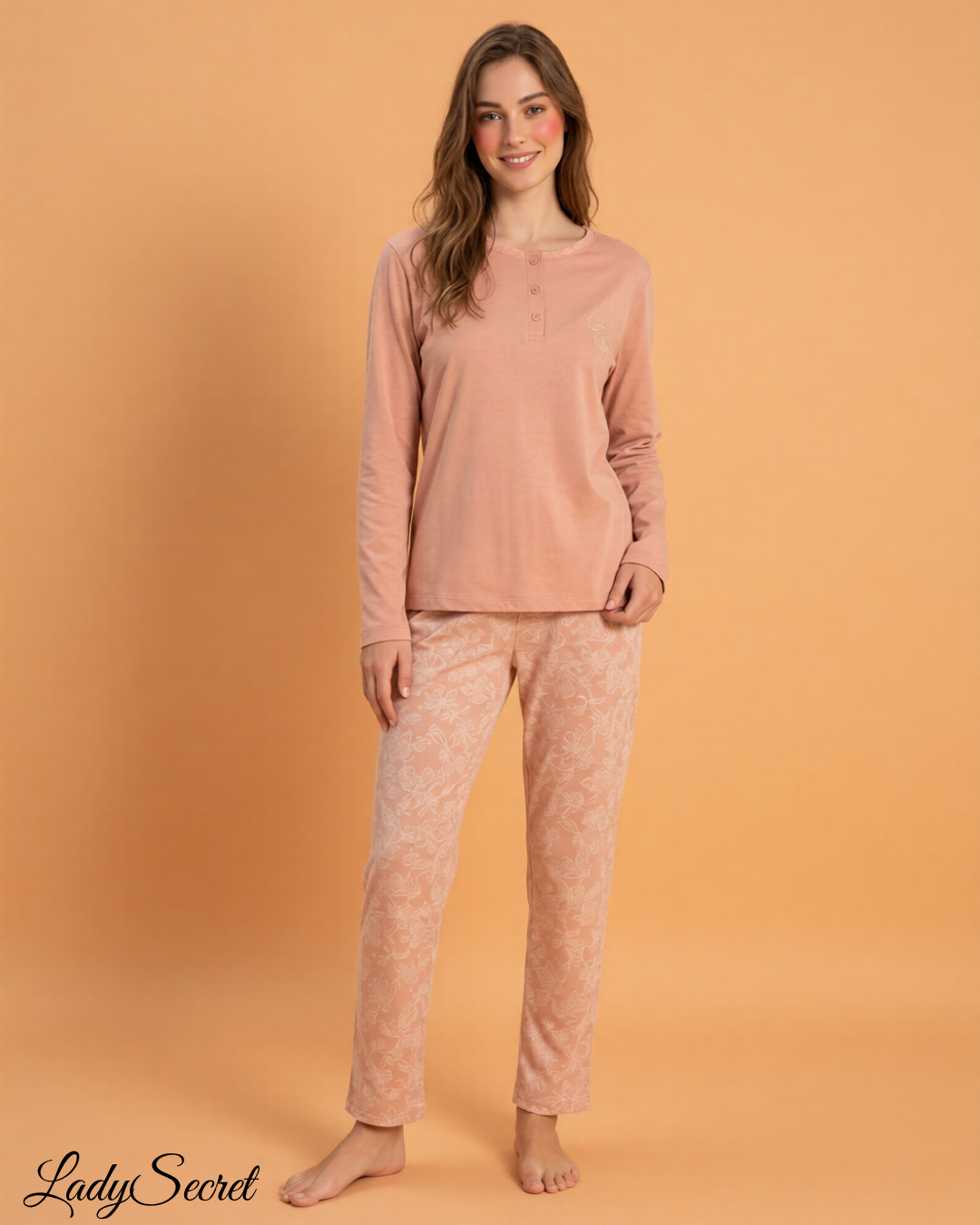 Pyjama Femme 2 Pièces "Floral Poudré" – Top Henley & Pantalon