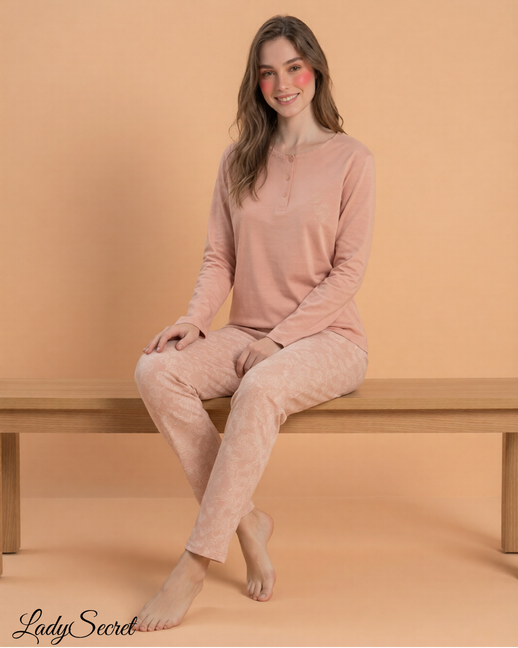 Pyjama Femme 2 Pièces "Floral Poudré" – Top Henley & Pantalon