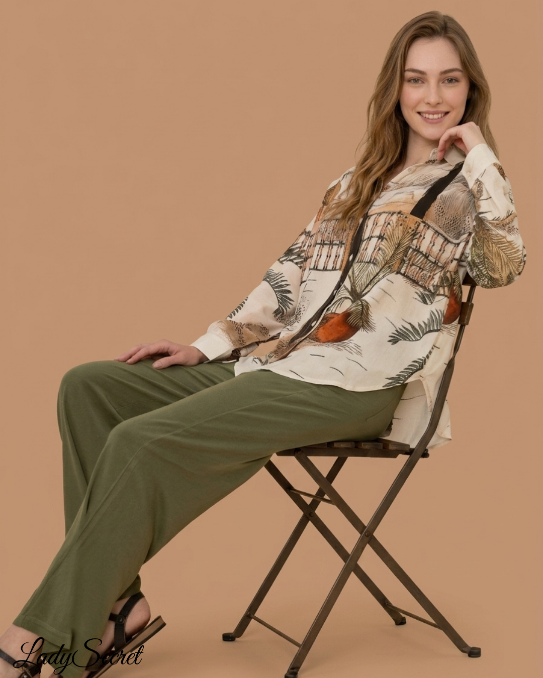 Ensemble Femme Tropical – Blouse & Pantalon Vert
