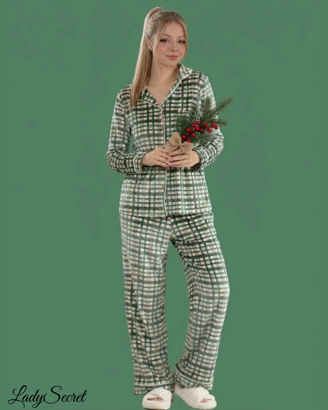 Pyjama Femme Plaid Vert de Noël – Chemise & Pantalon