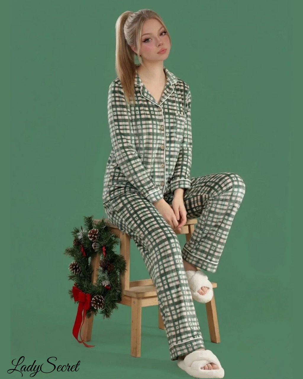 Pyjama Femme Plaid Vert de Noël – Chemise & Pantalon