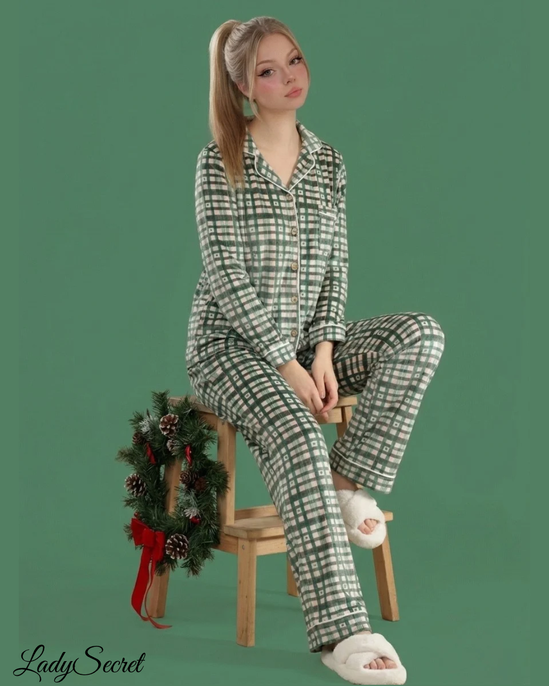 Pyjama Femme Plaid Vert de Noël – Chemise & Pantalon