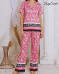 Pyjama Femme Cachemire Vert/Rose - Chemise & Pantalon