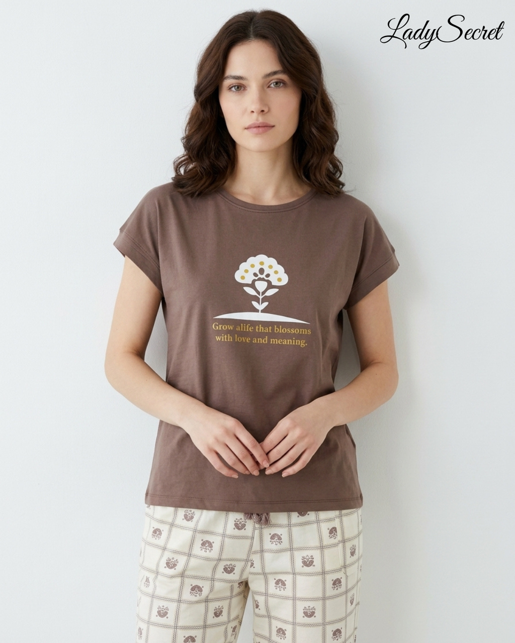 Pyjama Femme Blossom Taupe - T-shirt & Pantalon