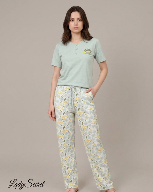Pyjama Femme Bloom Menthe - T-shirt & Pantalon