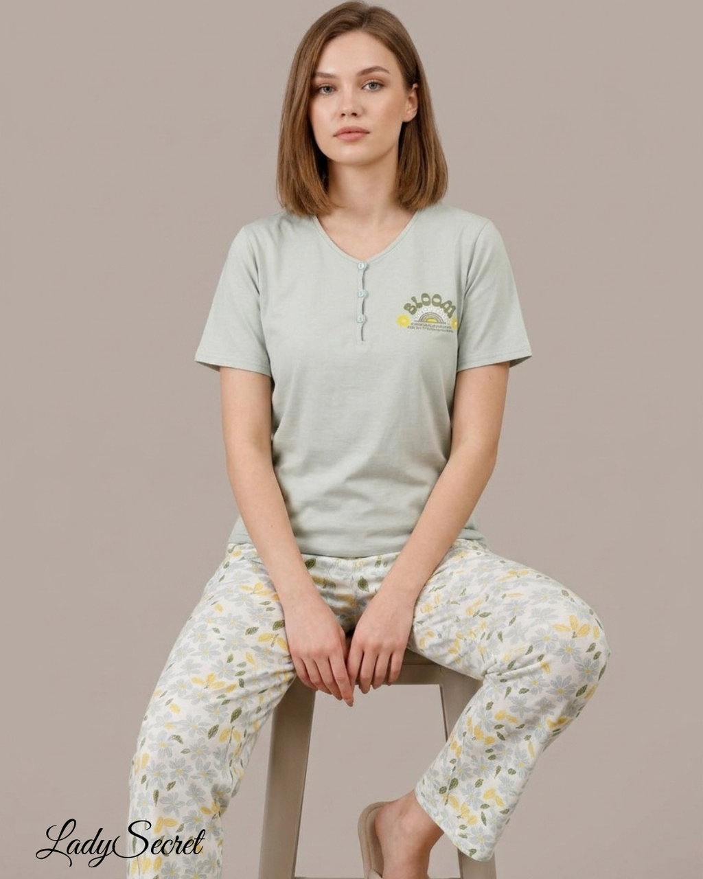 Pyjama Femme Bloom Menthe - T-shirt & Pantalon