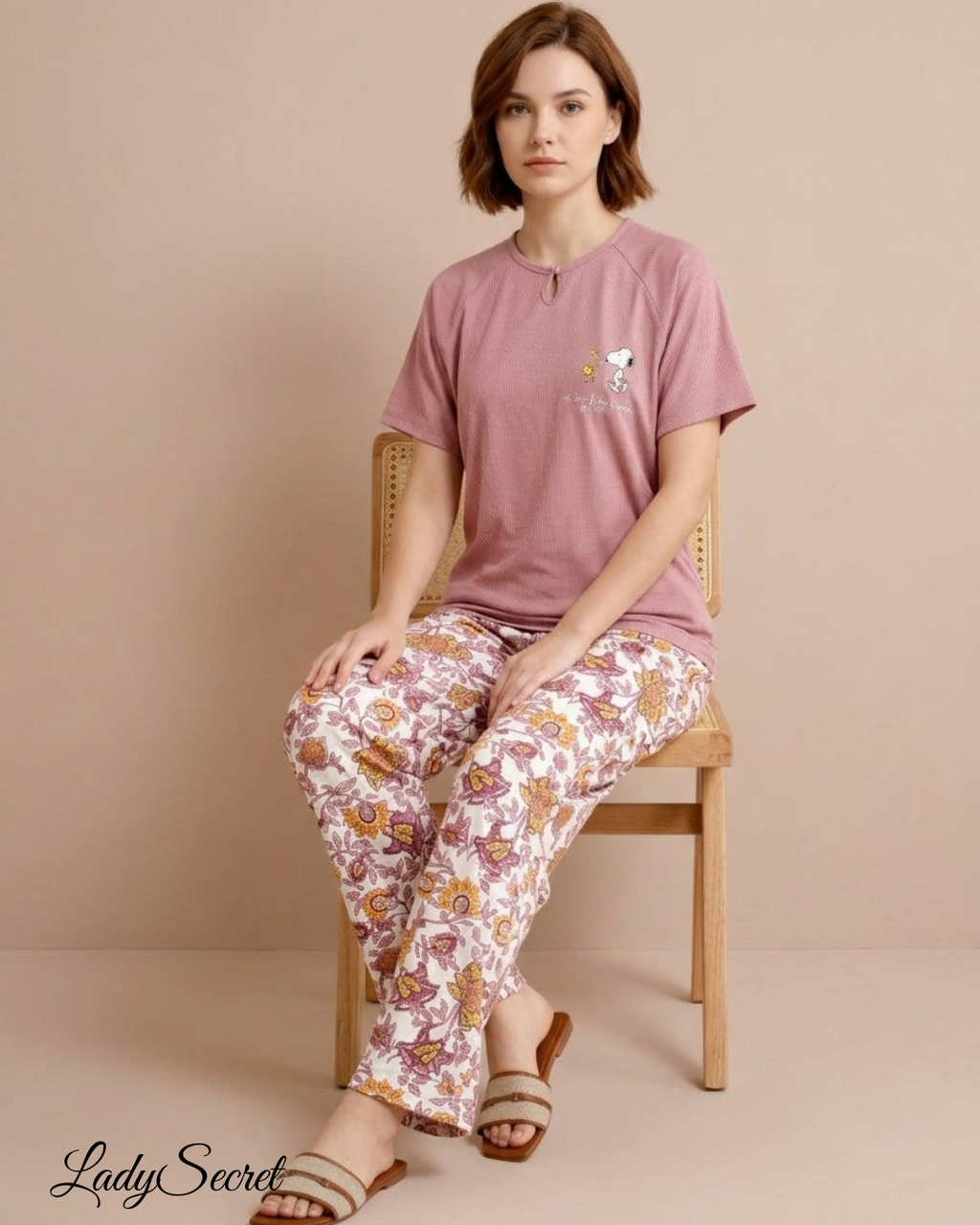Pyjama Femme Floral & Haut Rose Poudré