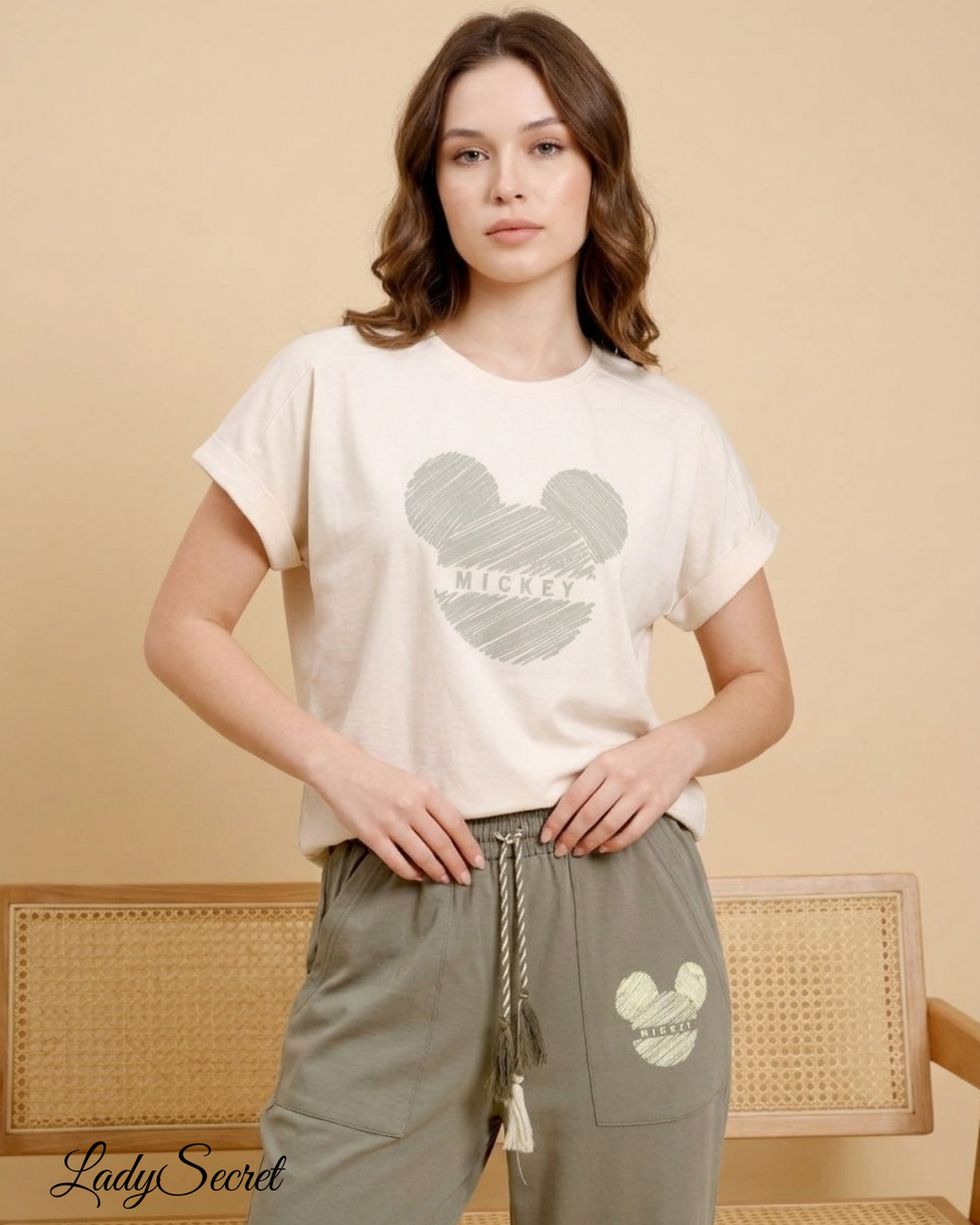 Pyjama Femme Mickey - T-shirt & Pantalon Kaki