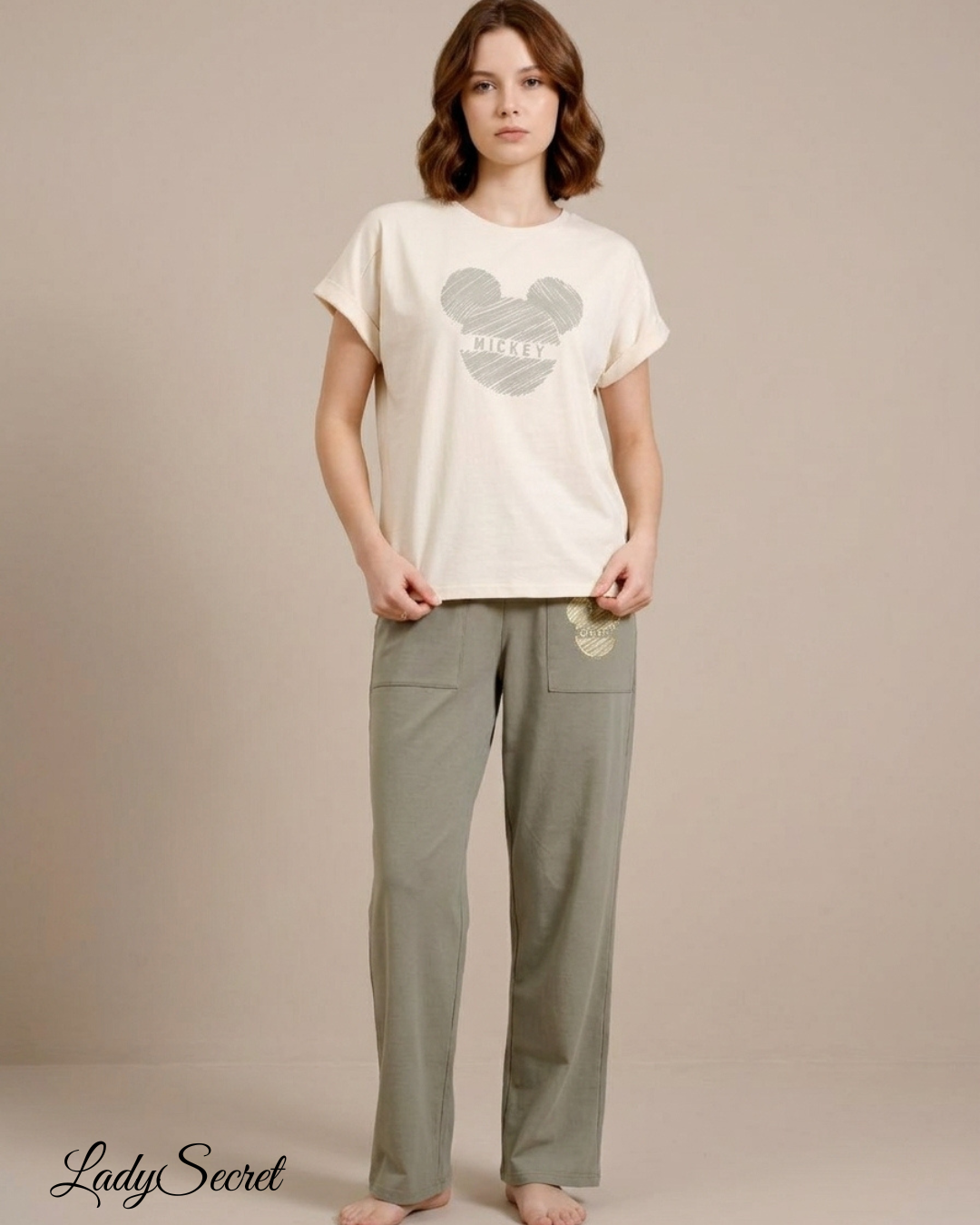 Pyjama Femme Mickey - T-shirt & Pantalon Kaki