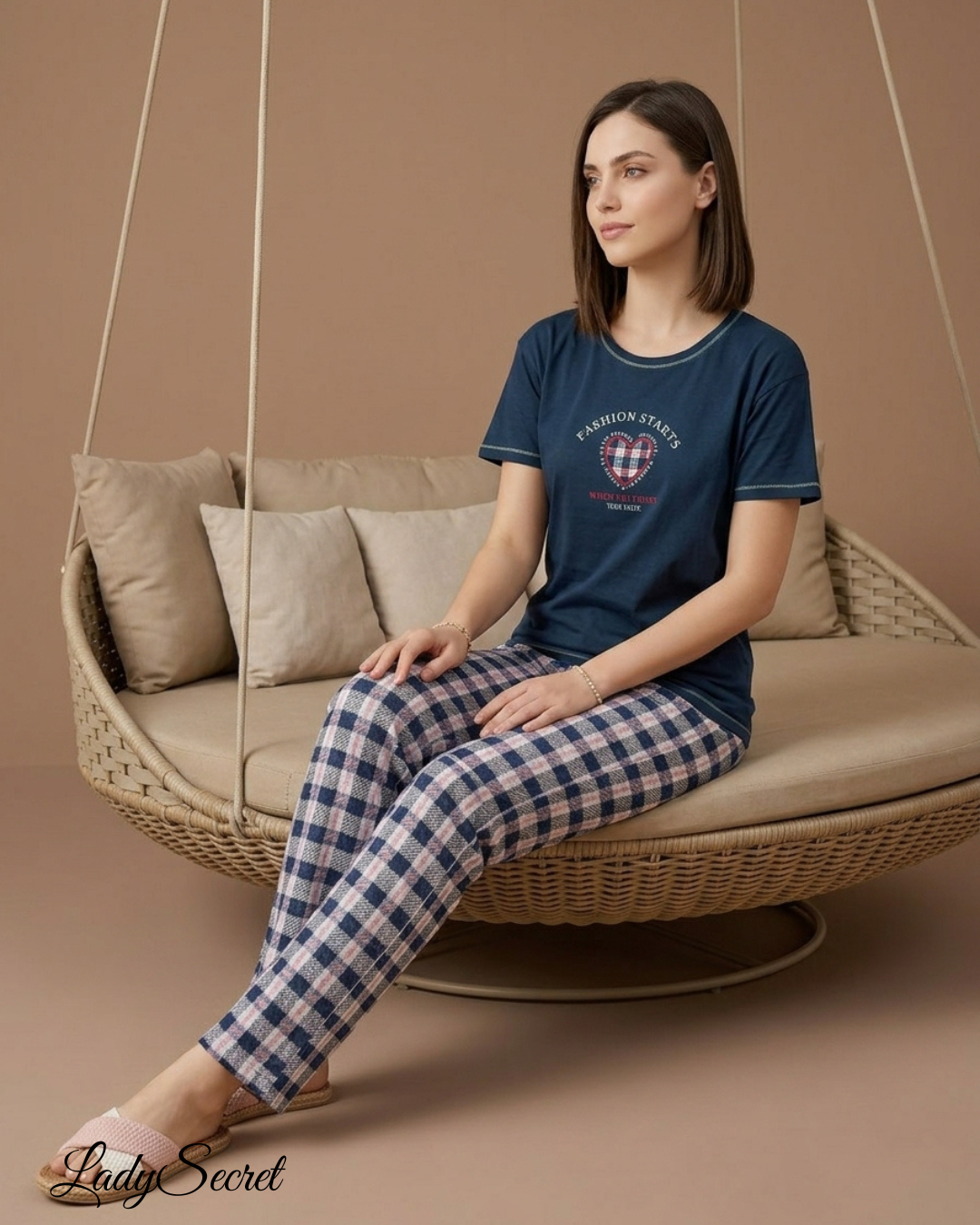 Pyjama Femme Fashion Starts - T-shirt & Pantalon Carreaux LP-0135