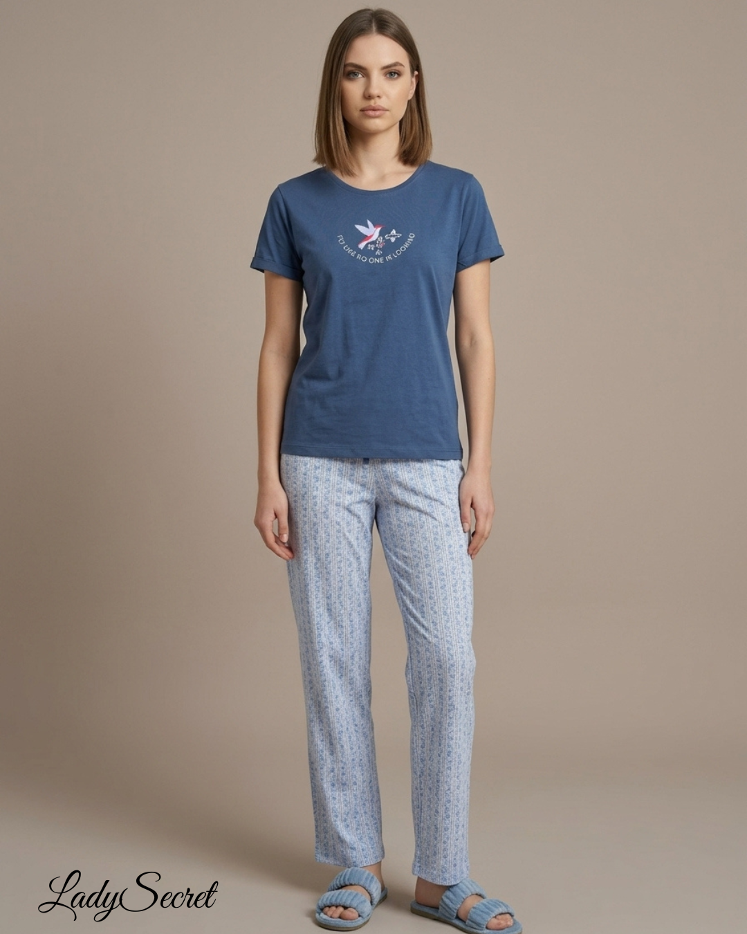 Pyjama Femme Fly Like No One Is Looking - T-shirt & Pantalon Rayé LP-0140