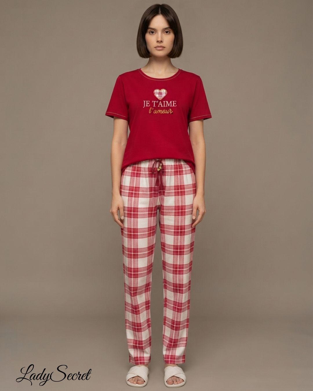 Pyjama Femme Je T'aime - T-shirt & Pantalon Carreaux 6019