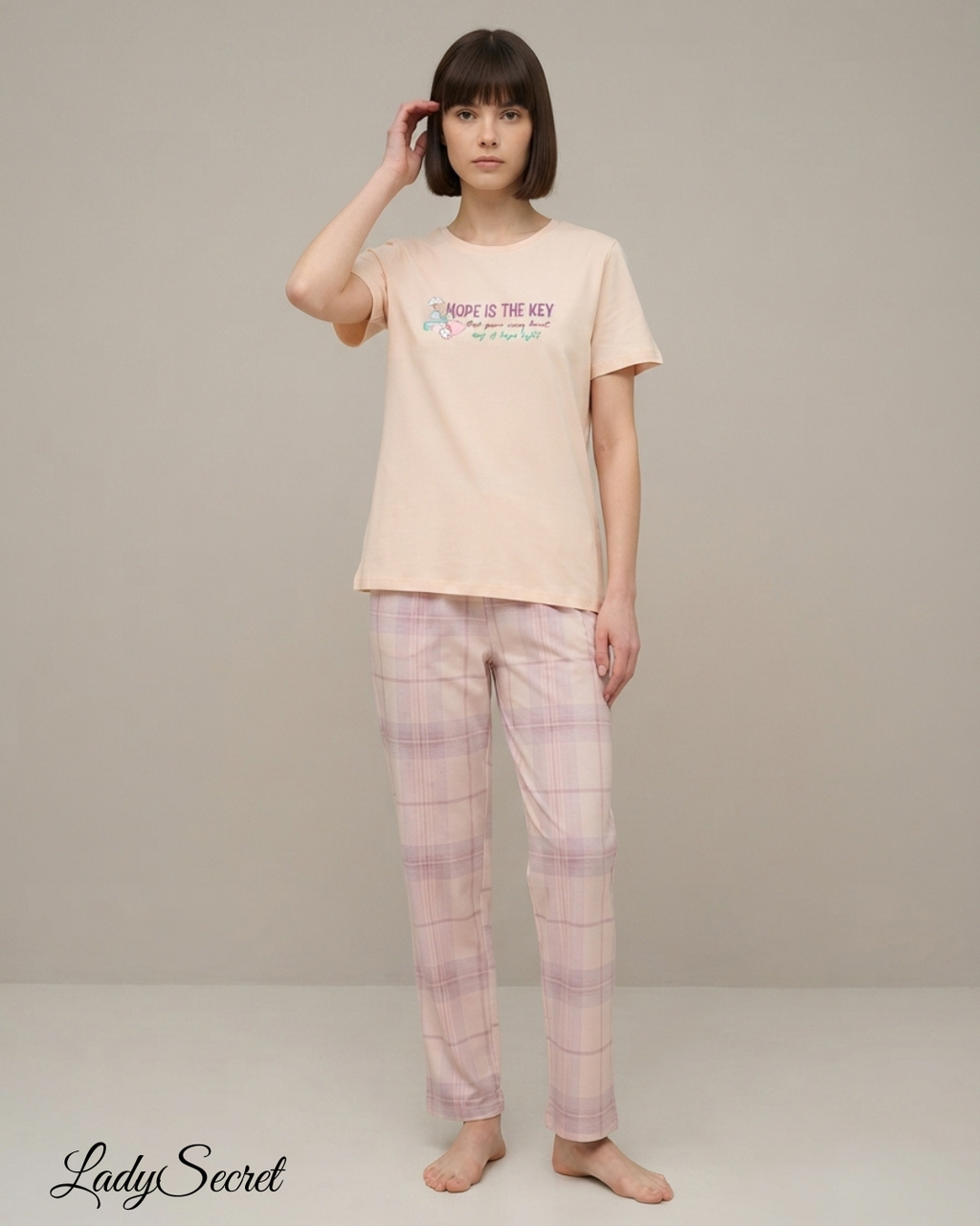 Pyjama Femme Hope is the Key - T-shirt & Pantalon à Carreaux 6041