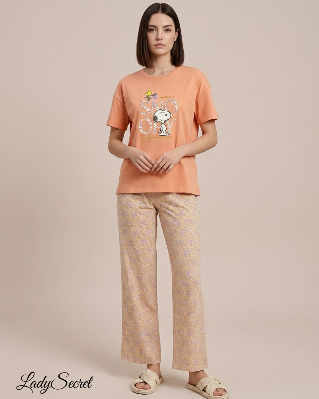 Pyjama Femme Snoopy - T-shirt Pêche & Pantalon Motif 6023