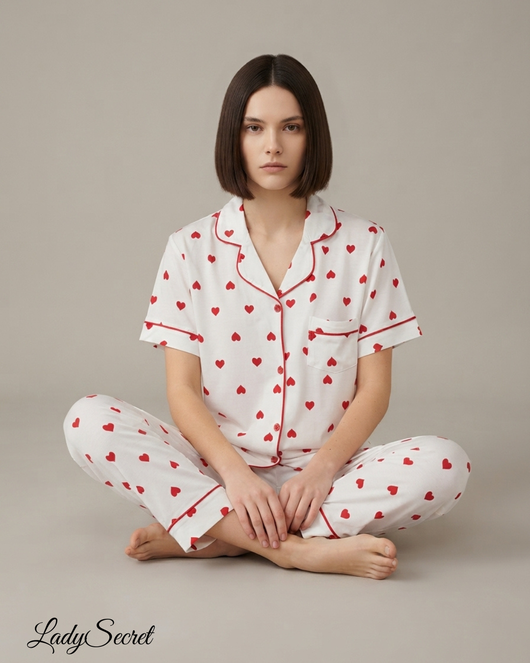Pyjama Femme Cœurs Romantiques - Chemise & Pantalon