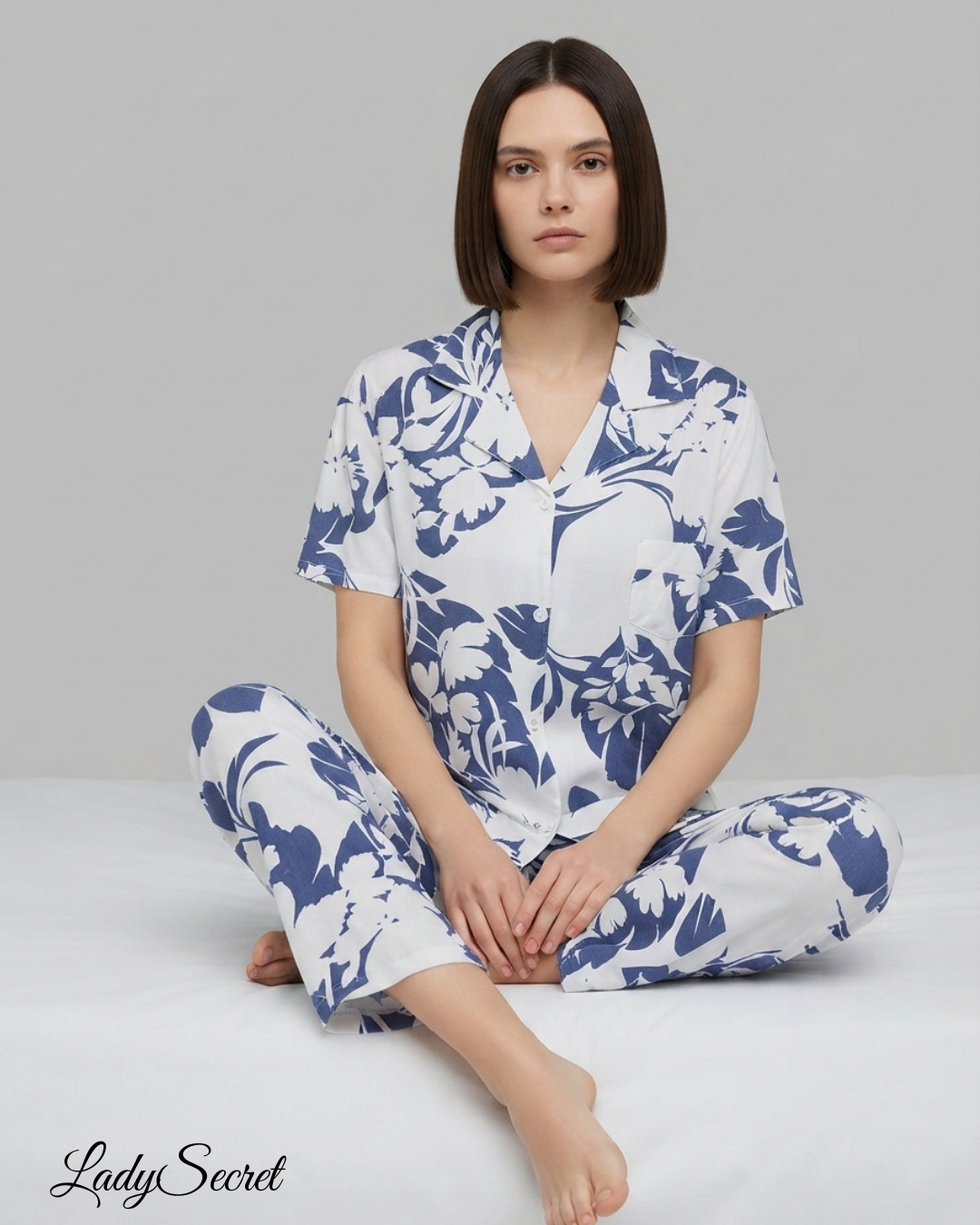 Pyjama Femme Floral Bleu & Blanc