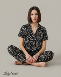 Pyjama Femme Motif Abstrait Noir & Beige