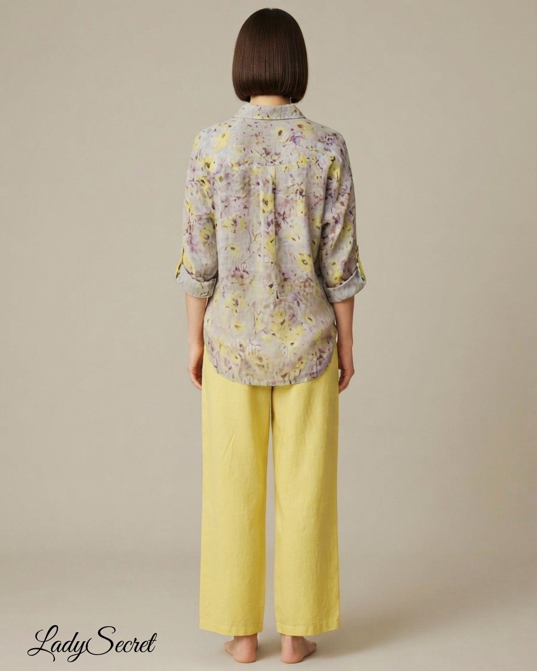 Ensemble Femme Floral Jaune – Chemise Boutonnée & Pantalon Large Coordonné