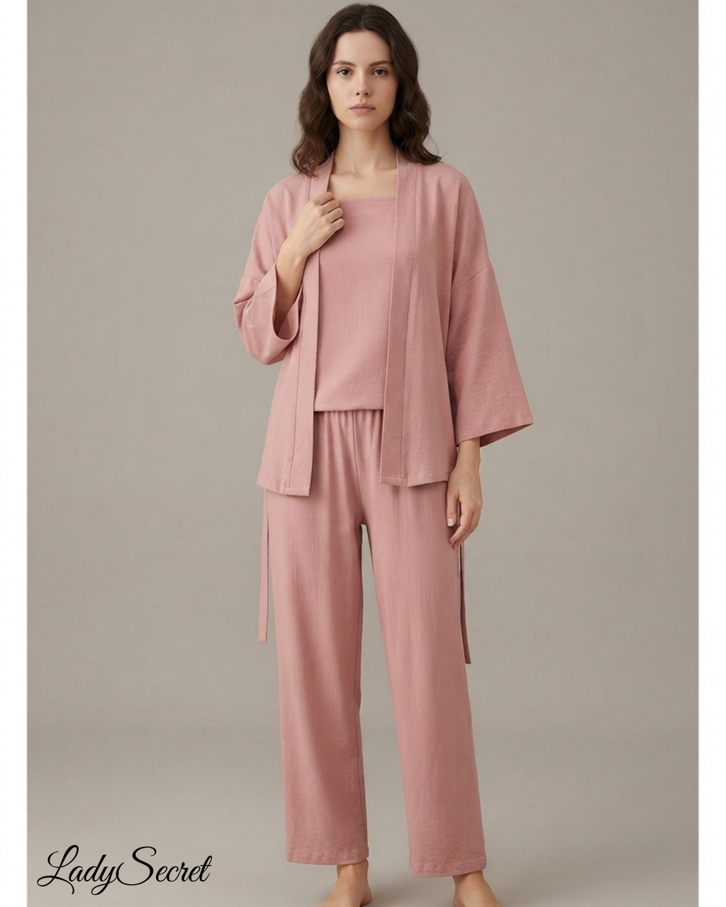 Ensemble Pyjama Femme Marah Lounge – Kimono, Top & Pantalon Coordonné M-3824