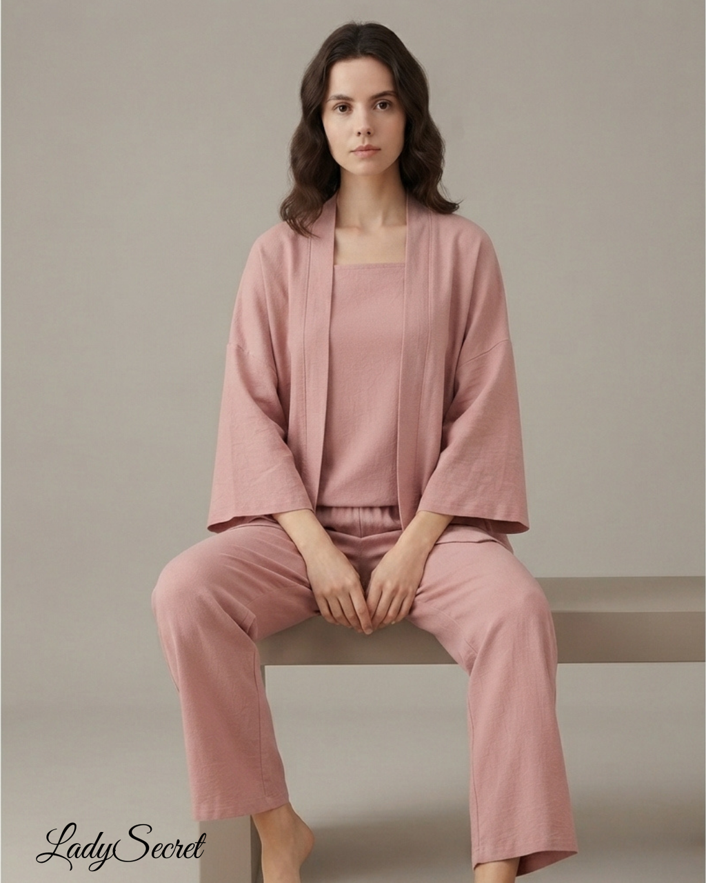 Ensemble Pyjama Femme Marah Lounge – Kimono, Top & Pantalon Coordonné M-3824