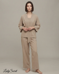 Ensemble Pyjama Femme Kimono Beige – Robe & Pantalon Coordonné